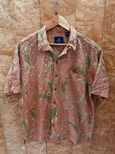 Vintage 90s 100% silk pastel coral pink floral pattern Hawaiian shirt size XL